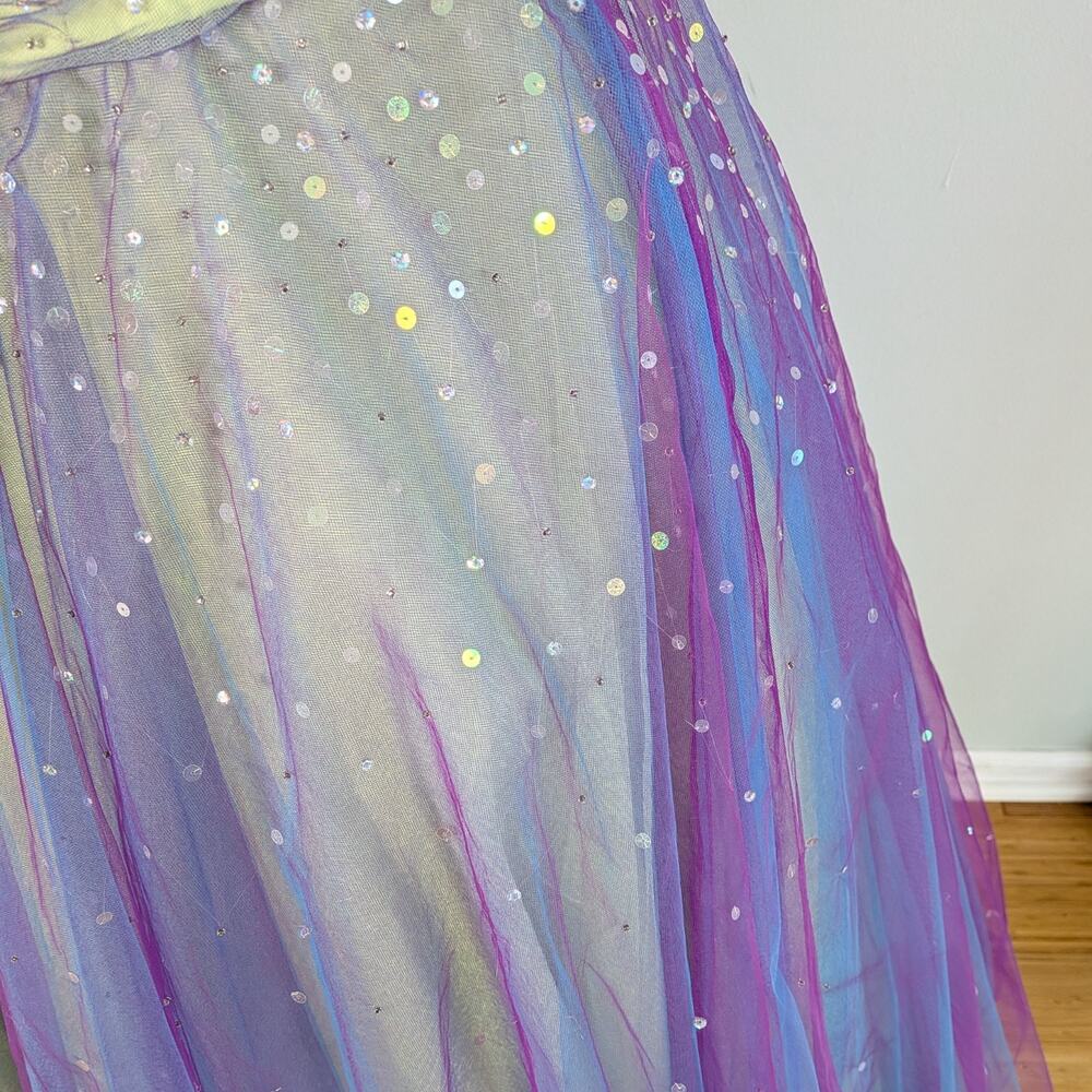 Vintage Mori Lee Prom Dress Maxi Ball Gown 12 Rainbow Fairy Princess Halter - Picture 4 of 16